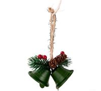 Décoration Suspendue Double Cloche Noël Pomme De Pin 10x7x8cm Couleurs | Fabriqué en fer solide Léger à 20g corde de chanvre pour fixation pour arbre couronne adaptable à plusieurs thèmes