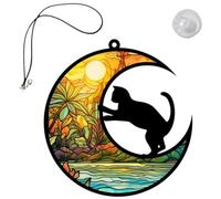 Décoration Suspendue Lune Chat en Acrylique pour Fenêtre, Chambre | Vitrail Suspendu Coloré, sans Odeur ni Bavure, pour Salon et Jardin, Idée Présent pour Chat