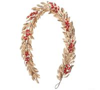 Décoration Suspendue pour porte pour arbre Noël 180cm Dorée Décoration | Design élégant, vignes dorées, baies rouges festives, aspect classique, pour décor de Noël traditionnel(Y26103-182)
