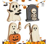 Décoration Table Halloween Centre De Table Rustique Pour Plateau À Étages | Petites Faveurs Fantôme Halloween Pour Plateau À Étages Appartement Ferme Bibliothèque Salon Entrée Fête À
