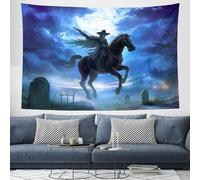 Décoration Tapisserie Murales Halloween Chevalier Sombre Cimetière 3D, Tenture Murale Pleine Lune Pierre Tombale 150×200cm Tapisserie Murale Tissu Pour La Chambre À Coucher Décorations Murales, Bleu
