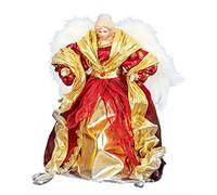 Décoration traditionnelle pour le sommet du sapin - En forme d'ange doré et rouge avec des ailes en plumes - 30 cm