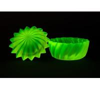 Décoration unique en verre uranium faite à la main - Pot avec un capuchon, décoration de flamme, mat, taille Ø95 x 60 mm, verre tchèque bohème, 1 pièce