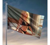 Décoration vintage « A Woman in Black Lace Lingerie Sits On A Bed By A Window » Drapeau amusant pour chambre d'adolescente ou de chambre d'université (120 x 180 cm)