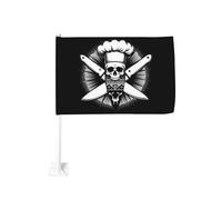 Décoration vintage de voiture avec un chef cuisinier en forme de crâne et couteaux croisés (3) - Clip de fenêtre - Bannière double face 30 x 45 cm (12 x 18 pouces) pour camion - Protection solaire