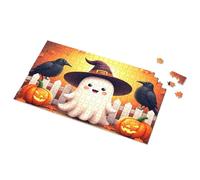 Décoration vintage Happy Halloween : fantôme mignon avec corbeaux et citrouilles - Puzzle amusant pour la maison - Panneaux vintage en métal (500 pièces)