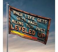 Décoration vintage Level Up When Life Gets Hard Drapeau Man Cabe Decor Deck Decor (60 x 90 cm)