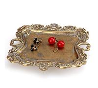 Décoration vintage pour la maison, accessoires de salle de bain, petit plateau à bijoux antique, plateau doré de campagne française, plateau en laiton mignon, présentoir à bijoux baroque pour chambre