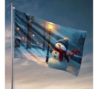 Décoration vintage Un bonhomme de neige joyeux se tient près d'un réverbère lumineux lors d'une soirée enneigée. Drapeau décoration d'intérieur pour homme Décorations de bière pour caverne d'homme