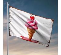 Décoration vintage Un cornet de crème glacée fondante avec cerise sur le dessus. Drapeau, décoration d'intérieur pour homme, décoration de bière pour homme (152 x 244 cm)