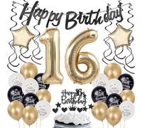 Décorations 16 Ans Anniversaire Garçon Fille - Ballons Champagne Or Noir - Kit Complet pour Fête