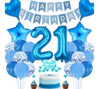 Décorations 21e Anniversaire, Décoration Gâteau Bleu Anniversaire 21 Ans Homme, Décoration Fête Bleu, 21 Anniversaire Femme Homme, Décoration Gâteau 21e Anniversaire Homme Femme, Décoration Anniversai