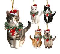 Décorations 2D en Acrylique pour Sapin De Noël, Lot de 5 Décorations De Noël en Forme De Chat, Pendentifs Décoratifs Mignons en Forme De Chaton pour Mur Porte Lampe Café Mariage Événement