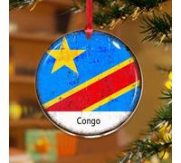 Décorations à suspendre Congo - Drapeau international - Souvenir amusant - Disques en acrylique transparent - Drapeau du monde mondial - Souvenir de voyage pour sapin de Noël - Plaque de nom