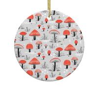 Décorations à suspendre en céramique pour sapin de Noël avec motif de champignons de dessin animé, décorations rondes en céramique