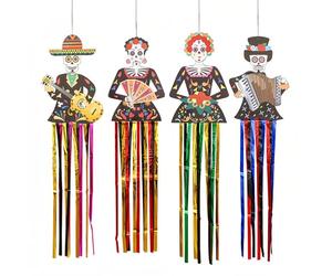 Décorations à Suspendre en Forme de CrâNe en Sucre,Décorations pour Le Jour des Morts,Crâne en Sucre avec Pompon en Aluminium,Convient pour Le Jour des Morts,FêTe d'halloween,4 Pièces