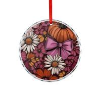 Décorations à suspendre en verre de cristal avec nœuds roses et citrouilles oranges et marguerites blanches pour décoration de sapin de Noël