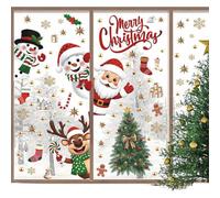 Décorations Adhésives de Noël pour Fenêtres - Autocollants Festifs Père Noël Bonhomme de Neige Arbre Renne Flocon,6 Feuilles Décorations Vitre de pour Maison Porte Vitrée École
