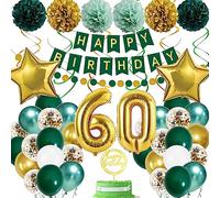 Decorations Anniversaire 60 Ans - Bannières et Ballons Joyeux Anniversaire en Vert et Or