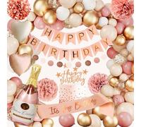 Décorations Anniversaire, Rose Beige Ballon, Bannière Joyeux Anniversaire, Ballon Fille Femmes,happy birthday, Gateau Décorations de Fête Bebe Fille