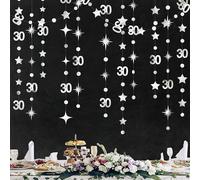 Décorations argentées pour 30e anniversaire - Guirlande d'étoiles scintillantes en forme de chiffre 30 - Banderole métallique pour homme et femme - Happy Dirty Thirty Cheers to 30 ans