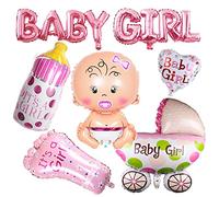 Décorations Baby Shower Fille - Ballon Baby Girl, Party Déco Rose, Révélateur de Sexe, Bouteille de Bébé, Poussette en Forme de Pied, Hélium