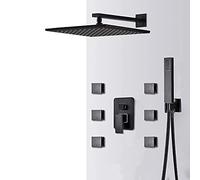 Decorations Black Ensemble LED Précipitant la tête 6pcs Massage Spa Jets Voies Hot-Way Tap Système Douche de Baignoire à Robinet, 10 Pouces Beautiful