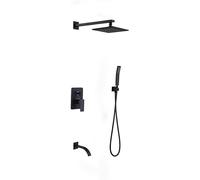 Decorations Black Shower Robinet System Bilker Set, Cascade Trois Fonctions Baignets Robinets muraux Boucheur Pointe Murale, Système avec Pomme kit Tuyau de Douche, 8 Pouces Beautiful