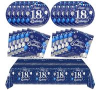 Décorations bleues pour 18e anniversaire de garçons et filles - Serviettes de table pour 18e anniversaire de mariage - Fournitures de fête d'anniversaire de 18 ans