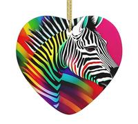 Décorations colorées avec imprimé zèbre arc-en-ciel, décorations exquises en céramique en forme de cœur pour arbres de vacances ou maisons