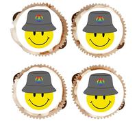 Décorations comestibles pour cupcakes - Motif smiley - Style rétro des années 90 - Glaçage à la vanille - 2 tailles au choix (bob, 30 x 38 mm)