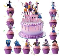 Décorations d'Anniversaire, 1 Cake Topper Happy Birthday 16x15,6 cm avec 12 Cupcake Toppers à Personnages, pour Fête d'Enfants