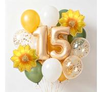 Décorations d'anniversaire 10 ans - Ballons tournesol pour garçons et filles - Champagne doré - Numéro 10 - Ballons jaunes et verts - Pour enfants de 10 ans - Décoration de fête (15)