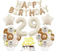 Décorations d'Anniversaire 29 Ans pour Femme - Ballons Beige et Or, Guirlande Happy Birthday - Crème