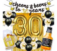 Décorations d'anniversaire 30 ans pour lui, avec ballons dorés en forme de chiffre 30 de 101,6 cm, bannière « Cheers to 30 Years », rideaux à franges et ballons en aluminium