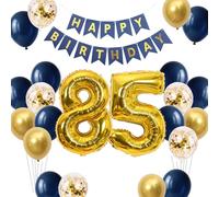 Décorations d'anniversaire 85 ans bleu marine et doré, ballon 85 ans, décoration d'anniversaire pour hommes et femmes, ballons à confettis géants en aluminium 85 ans, décoration de fête d'anniversaire