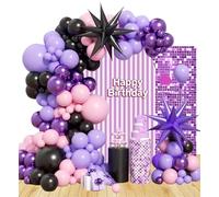 Décorations d'Anniversaire Ballons Noir Violet Rose Guirlande de Ballons Joyeux Anniversaire pour Hello Cat Fête Thème