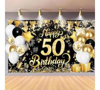 Décorations d'anniversaire, bannière de toile de fond avec 38 ballons épais « Happy Birthday », décorations d'anniversaire avec bannières d'anniversaire personnalisées (ensemble pour 50e anniversaire)