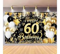 Décorations d'anniversaire, bannière de toile de fond avec 38 ballons épais « Happy Birthday », décorations d'anniversaire avec bannières d'anniversaire personnalisées (ensemble pour 60e anniversaire)