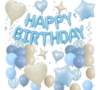 Décorations d'anniversaire bleu poussiéreux pour garçons - Ballons antibrouillard, bleu layette, sable blanc, confettis - Ballons de fête d'anniversaire pour garçons - Ballons en forme de cœur