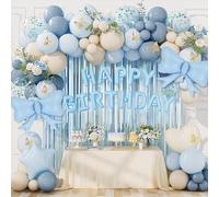 Décorations d'anniversaire bleues, ballons en aluminium avec bannière « Happy Birthday », rideau à franges vertes et papillons pour femmes, hommes, garçons et filles