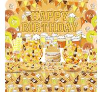 Décorations d'anniversaire Cheers Beers - Décoration de fête de bière, assiettes, tasses, serviettes, nappe, toile de fond « Happy Birthday », décorations de gâteau pour homme, enterrement de vie de