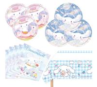 Décorations d'anniversaire Cinnamoroll, 20 assiettes, 20 serviettes et 1 nappe pour garçons et filles