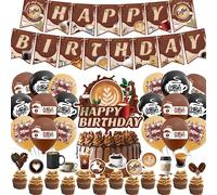 Décorations d'anniversaire de café - Accessoires de fête - Comprend une bannière « Happy Birthday » - Décoration de gâteau - Ballons pour décoration de fête à thème café