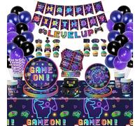 Décorations d'anniversaire de jeu vidéo - Décorations d'anniversaire pour garçons y compris assiettes, tasses, serviettes, nappes, bannières, ballons - Pour 20 personnes