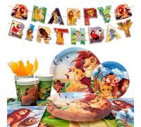 Décorations d'anniversaire du roi Lion, 114 pièces, vaisselle de fête d'anniversaire Simba, assiettes à bannière, tasses, etc., fournitures du roi Lion Disney 114 pièces de fournitures