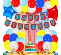 Décorations d'anniversaire en forme de patte pour garçons, décorations de fête avec bannière « Happy Birthday », ballons en aluminium en forme d'étoile, toile de fond de guirlande rouge, jaune, bleue