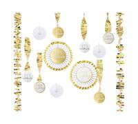 Décorations d'anniversaire en or - Kit de 13 pièces avec éventails en papier blanc et or, décorations suspendues en feuille pour fêtes d'anniversaire élégantes pour femme homme et enfants adultes