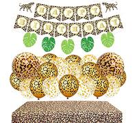 Décorations d'anniversaire guépard avec bannière « Happy Birthday », ballons léopard, nappe imprimée léopard safari pour fête prénatale garçon fille