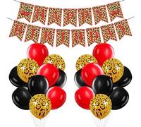 Décorations d'anniversaire guépard et cerises, bannière « Happy Birthday » léopard, ballons à imprimé guépard rouge et noir, animaux sauvages de safari, décoration de fête d'anniversaire sulpplies